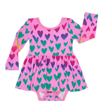 Ombré Hearts Twirl Dress With Bodysuit | Little Sleepies