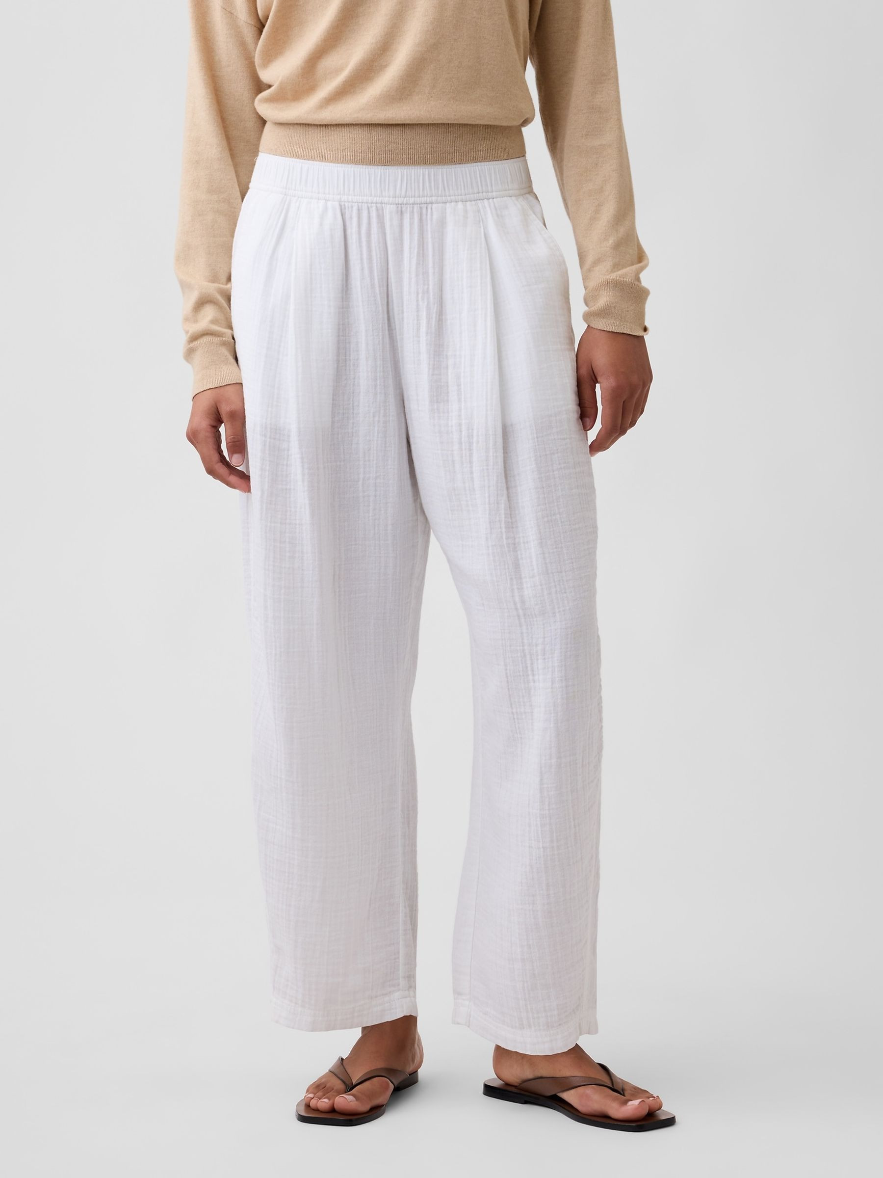 White Mid Rise Pull On Barrel Gauze Trousers | Gap | GAP UK
