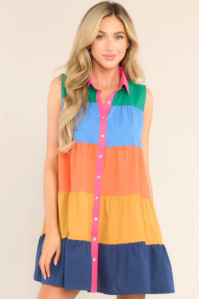 Dreaming On Blue Colorblock Dress | Red Dress