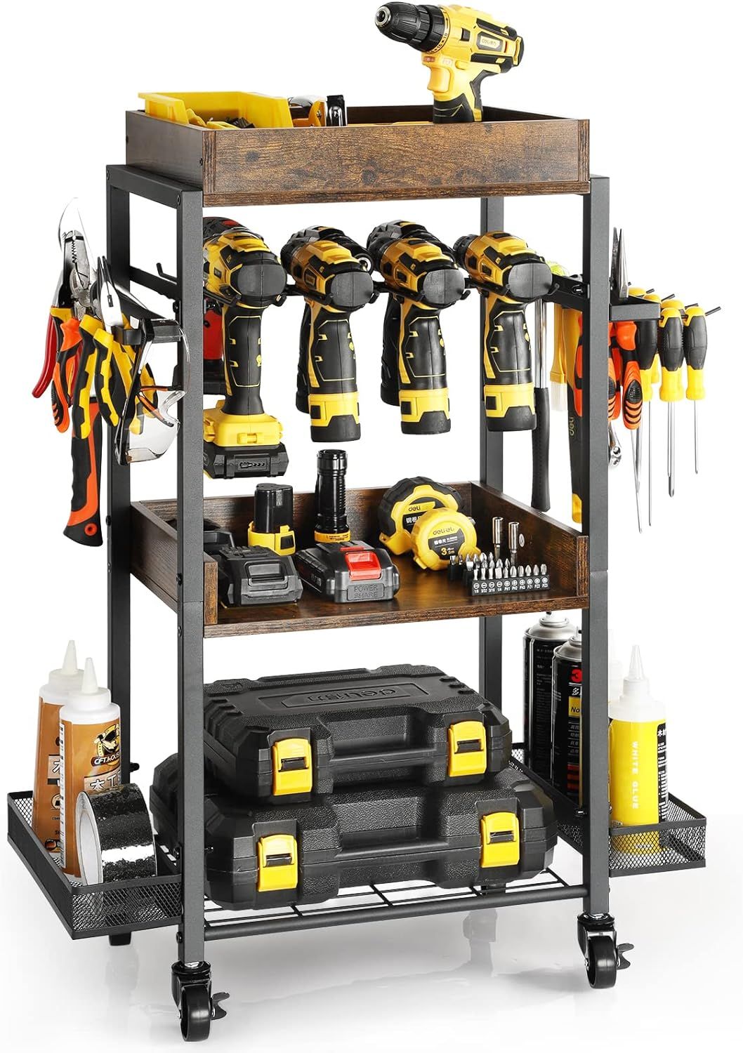 Power Tool Organizer Garage Storage Organization Shelving Tool Holder Drill Rack Shelf Rolling Ca... | Amazon (US)