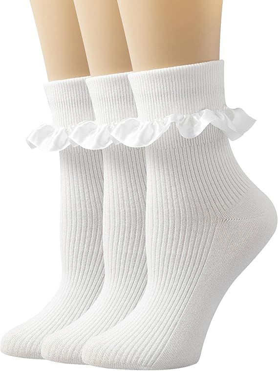 SEMOHOLLI Women Socks, Women Ankle Socks, Lovely double needle solid color Lace edge relent lady ... | Amazon (US)