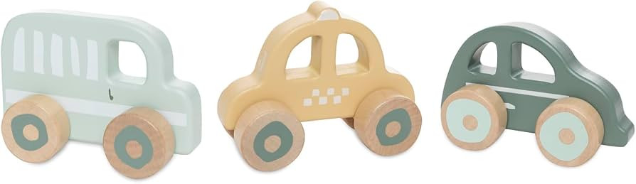 Jollein Wooden Cars - Set of 3 Play Cars - On The Go - Wooden Baby Toy - Car, Taxi & Bus - Promot... | Amazon (UK)