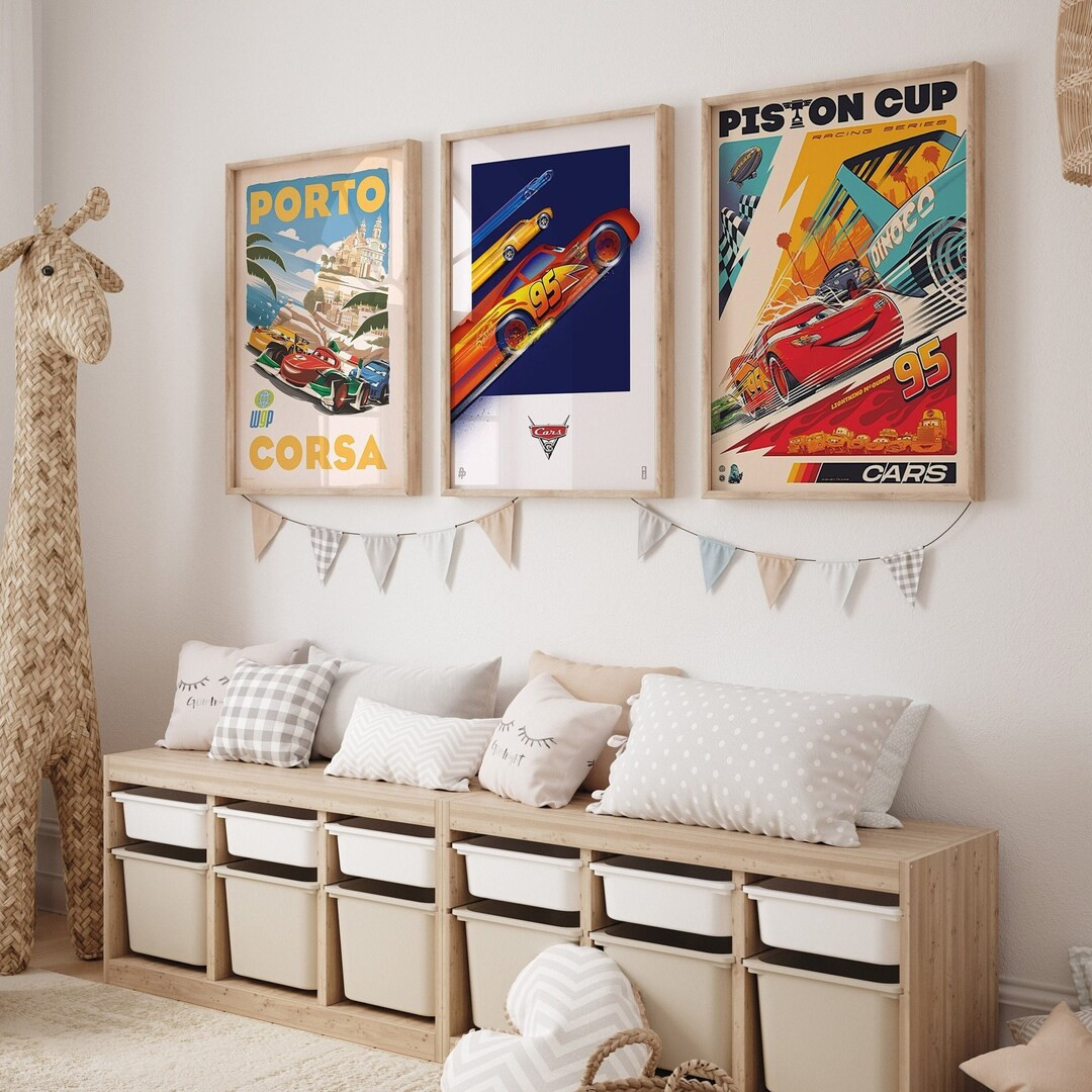 Set of 3 Movie Poster Cars Movie Poster Piston Cup Disneyland Home Piston Cup Lightning Radiator ... | Etsy (US)