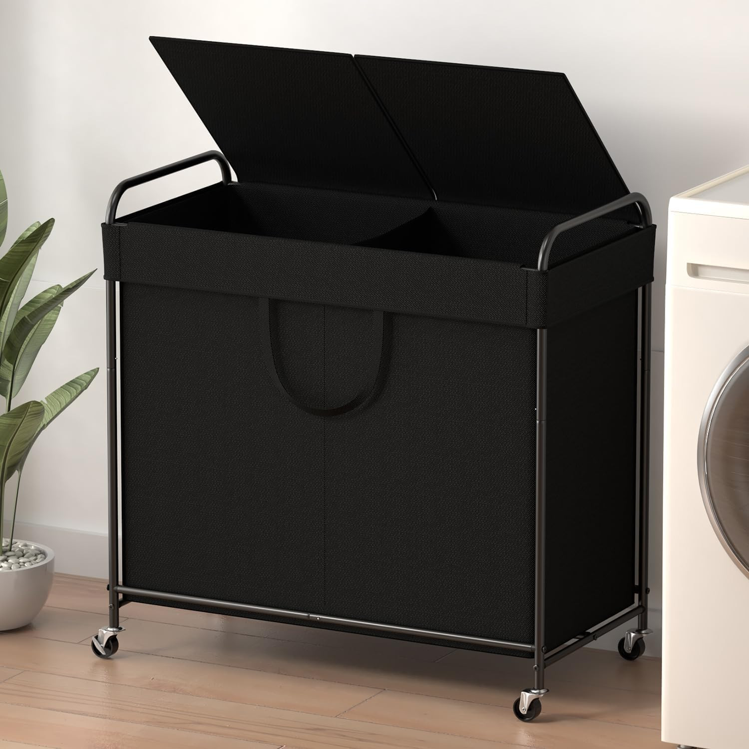 120L Large Laundry Hamper, 2 Compartment Laundry Basket with Lid, Removable Bag & Metal Structure... | Amazon (US)