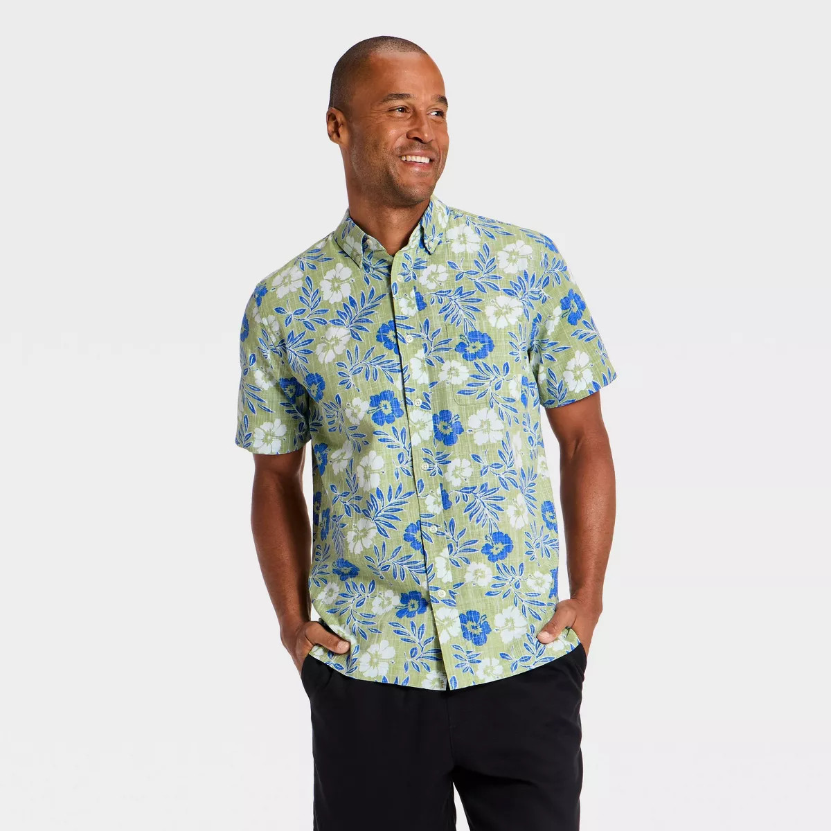 Men's Short Sleeve Button-Down Shirt - Goodfellow & Co™ x Reyn Spooner Green/Blue M | Target