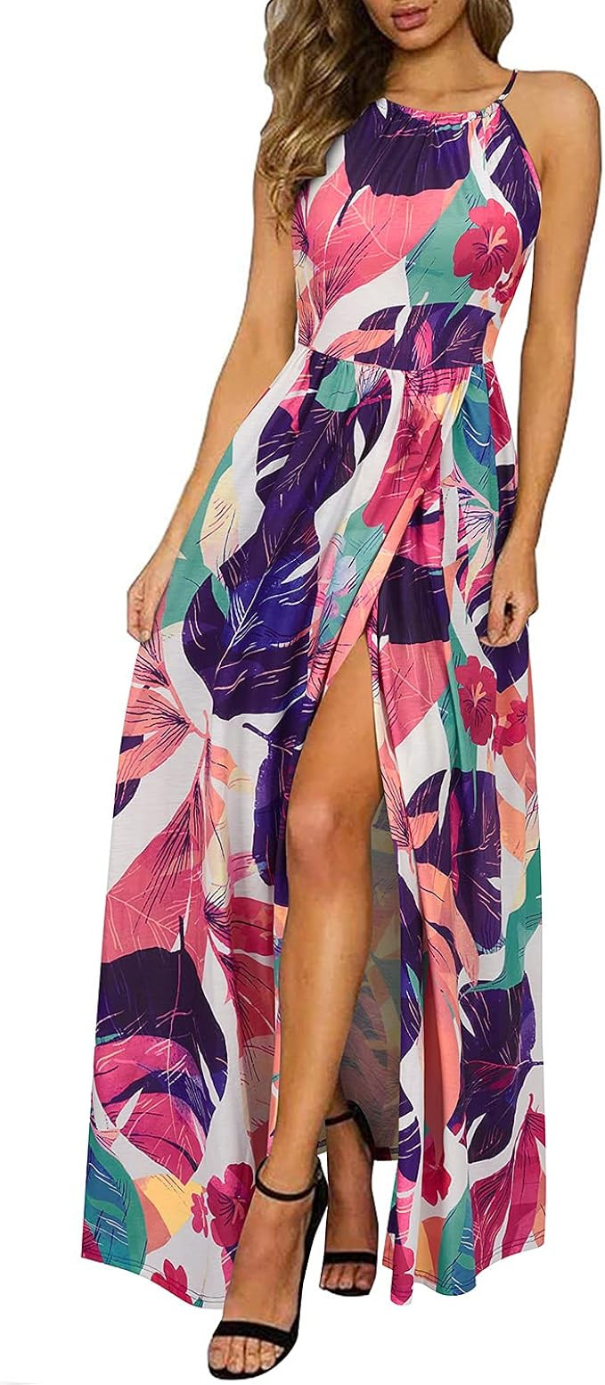KILIG Women's Summer Casual Sleeveless Halter Neck Floral Print Beach Party Split Maxi Long Dress... | Amazon (US)