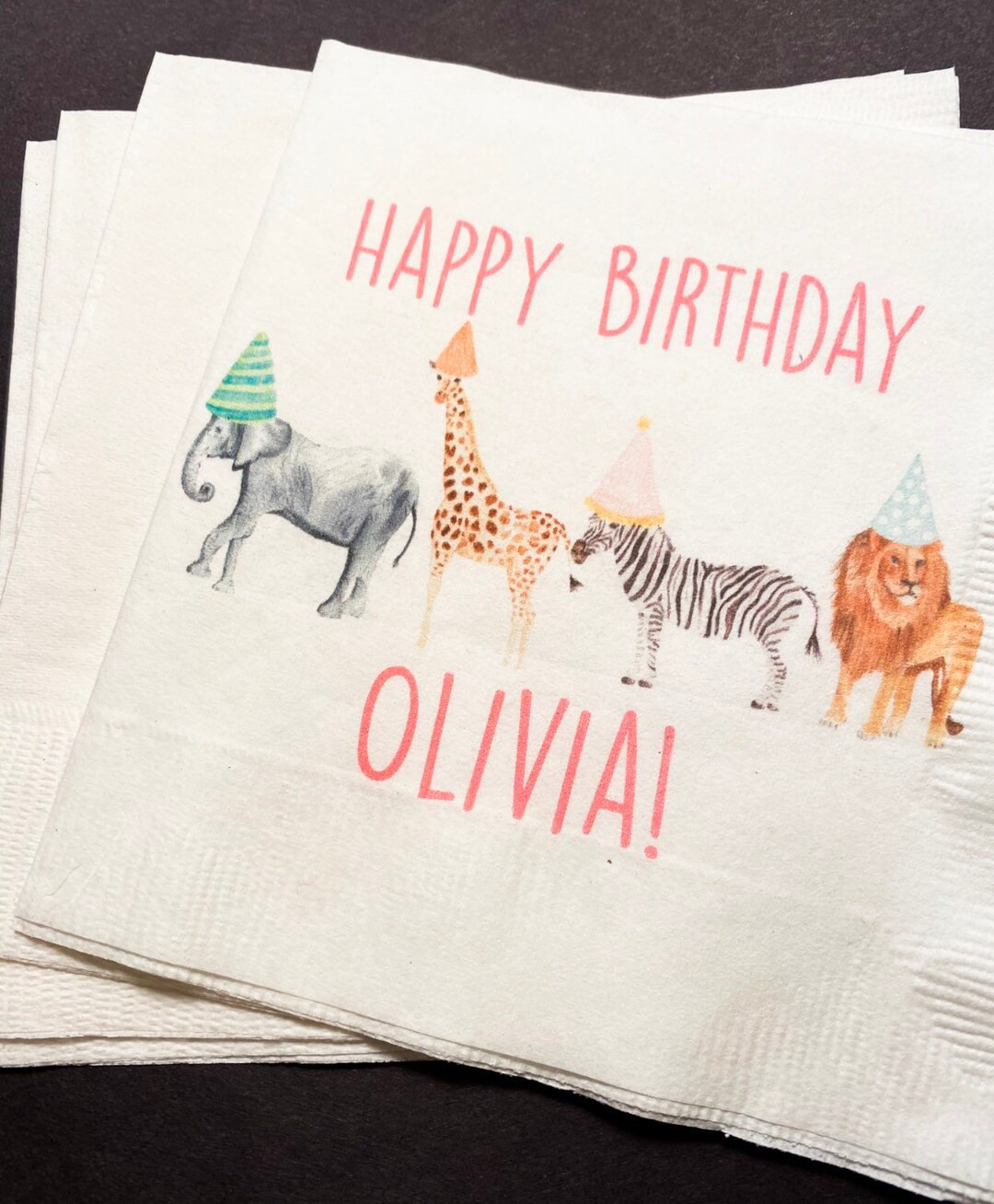 Party Animals Animal Parade Safari Jungle Birthday Party Personalized Cocktail or Luncheon Napkin... | Etsy (US)