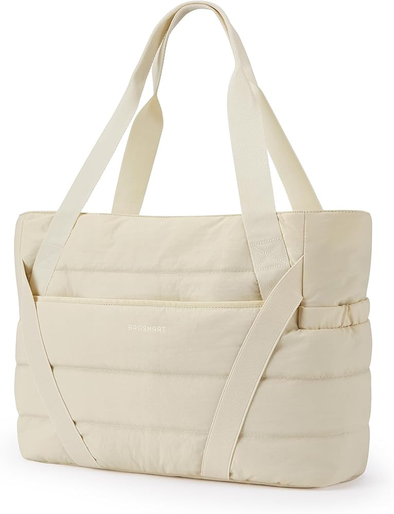 BAGSMART Tote Bag for Women with Zipper, Quilted Tote Bag Gym Tote with Yoga Mat Straps for Trave... | Amazon (US)