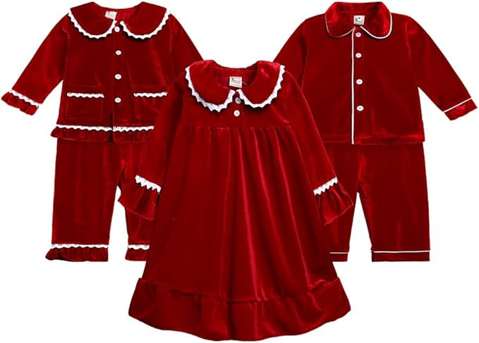 Kids Tales Child Velvet Pajama Sets Christmas Button Down Long Sleeve Shirt + Long Pants Boys Gir... | Amazon (US)