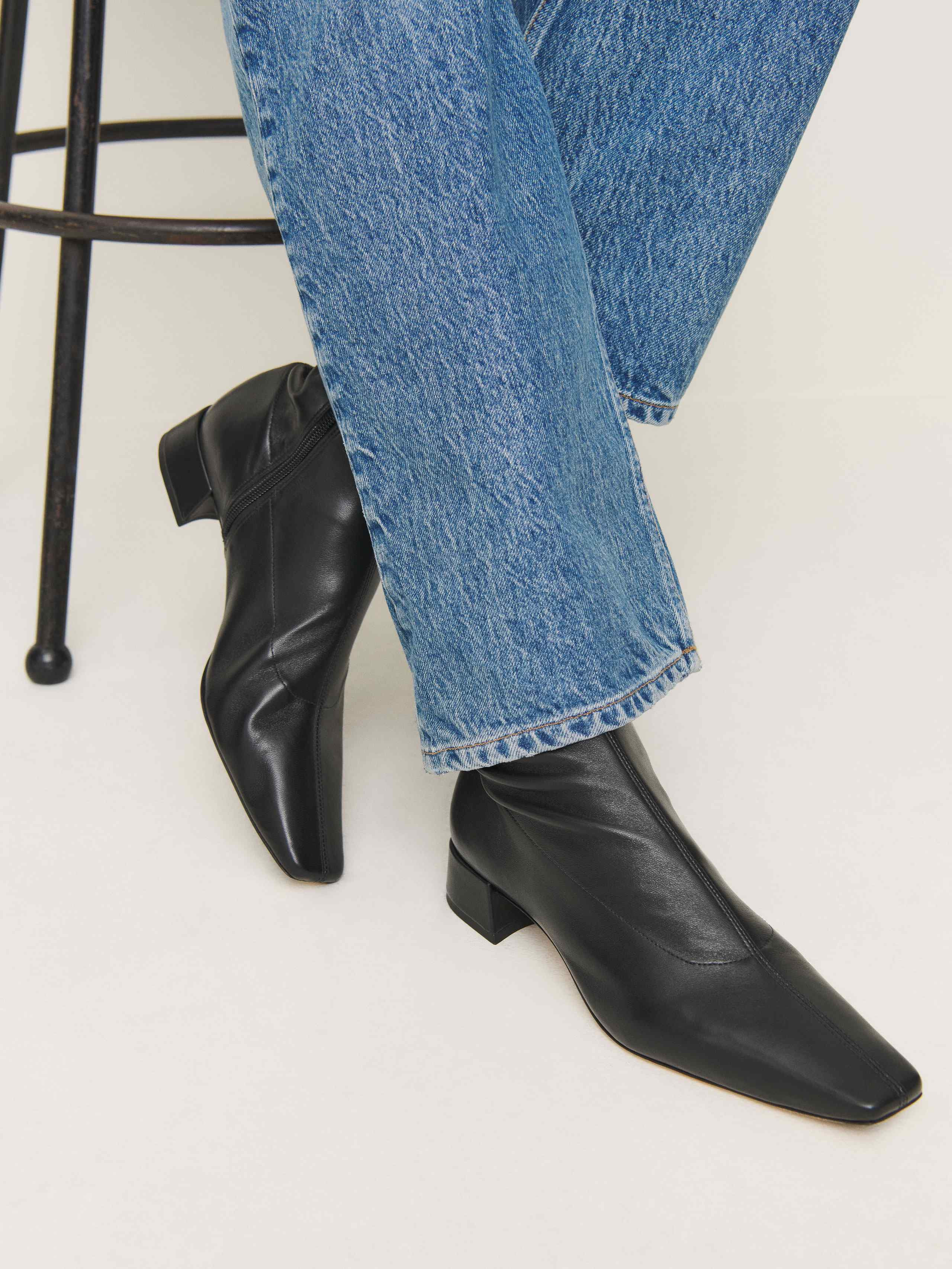 Reformation Rosina Ankle Boot Black Stretch Leather 6.5 | Reformation (Global)