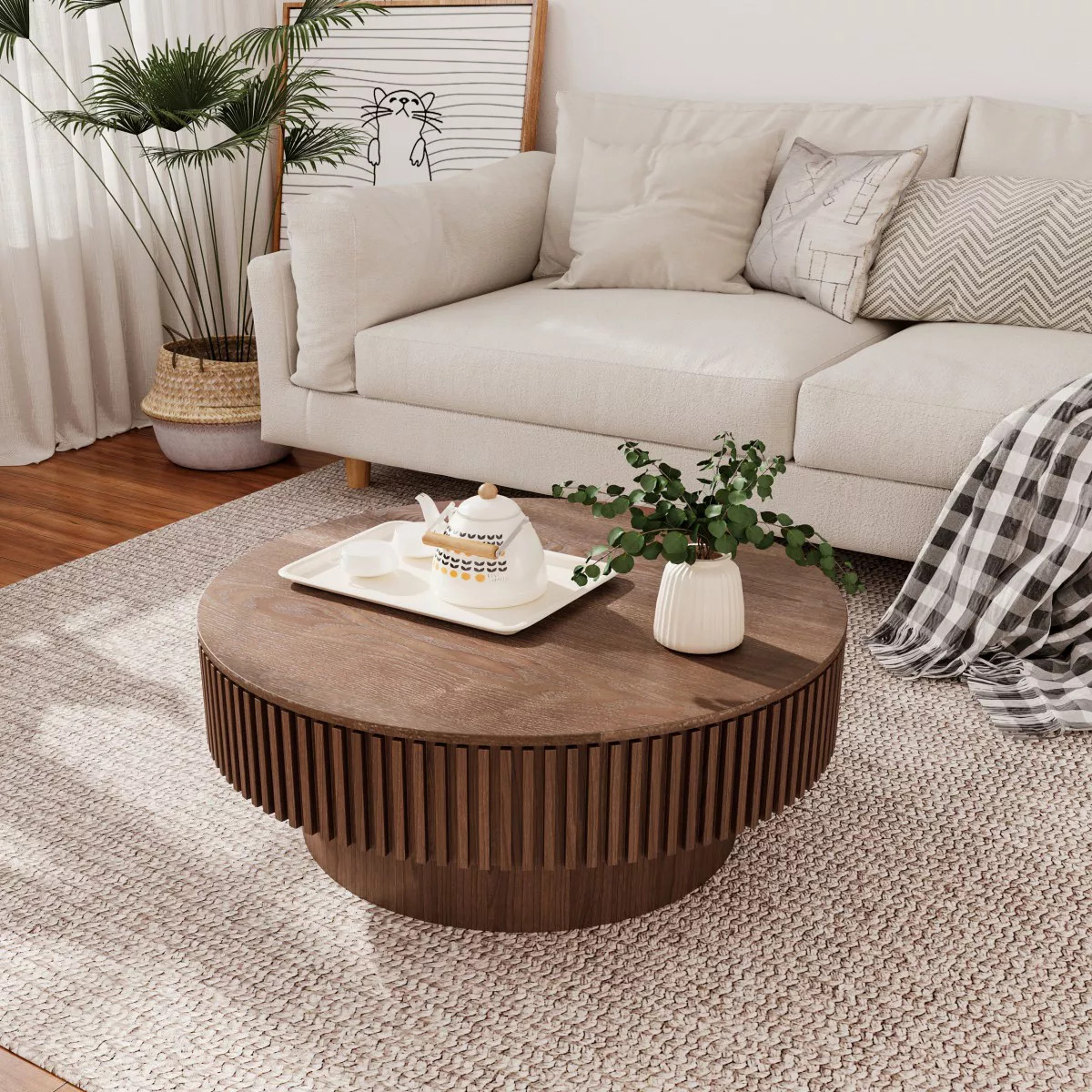 31'' Round Solid Wood Coffee Table,Coffee Table With Storage And Solid Wood Veneered,Accent Tea T... | Target