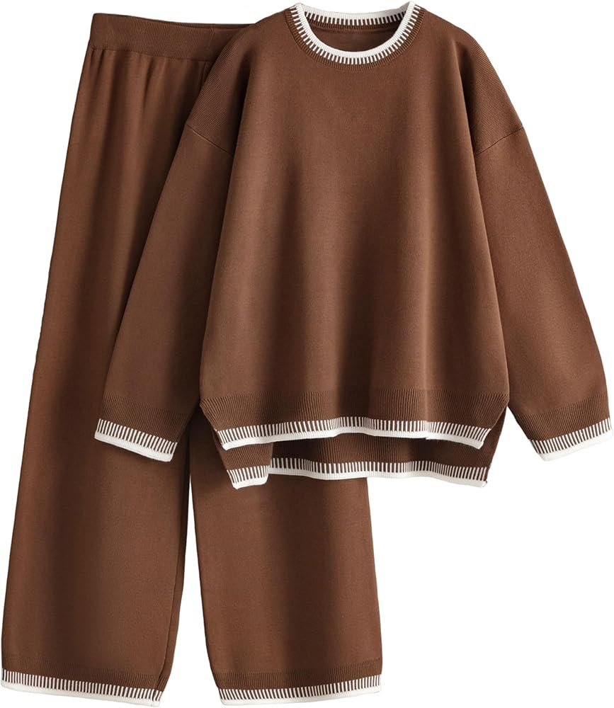 Tanming Women's Sweater Sets 2 Piece Outfits Knitted Pullover Jumper and Wide Leg Pants Tracksuit | Amazon (US)