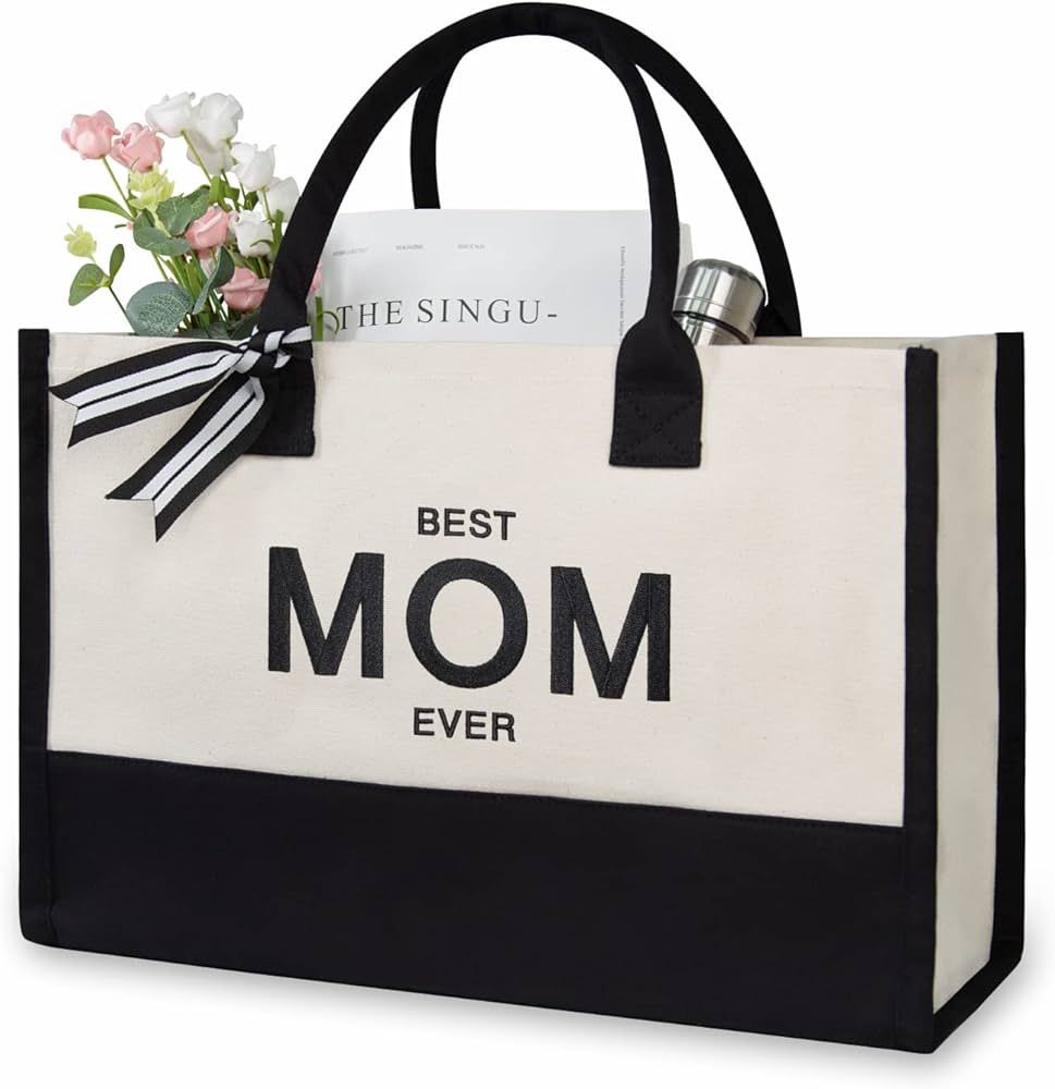 TOPDesign Embroidery Canvas Tote Bag for Women, Best Mom Ever Gifts for Mom from Daughter or Son,... | Amazon (US)