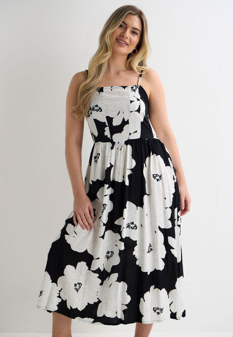 Womens Black & White Floral Strappy Dress | Peacocks