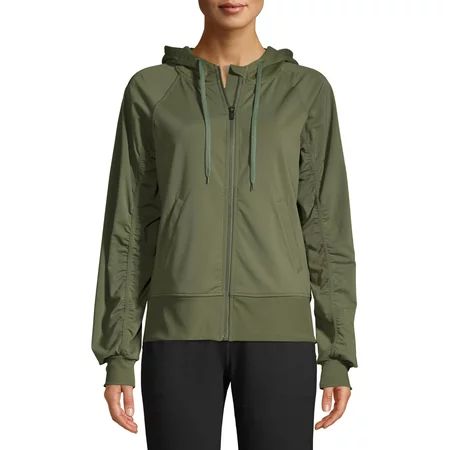 Athletic Works Women's Athleisure Zip Front Hooded Jacket with Shirred Sleeves | Walmart (US)