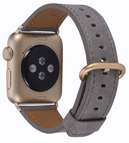 Apple Watch Band 38mm - PEAK ZHANG Women Grey Vintage Genuine Leather Replacement Wrist Strap with S | Amazon (US)