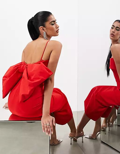 ASOS EDITION crepe column midi dress with bow detail in red | ASOS (Global)