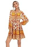 R.Vivimos Womens Long Sleeve Floral Casual Print Cotton Mini Tunic Dress | Amazon (US)