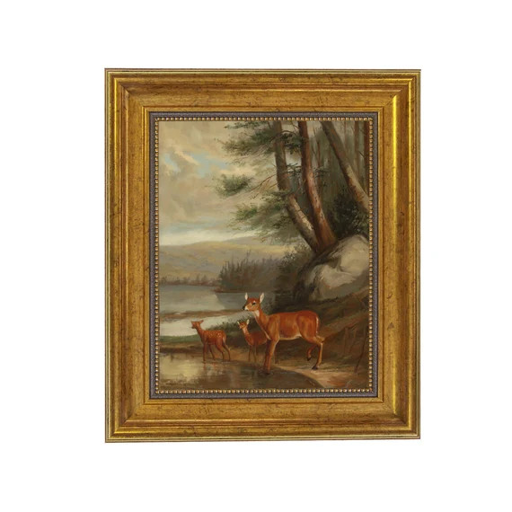 Doe With Two Fawns Framed Oil Painting Print on Canvas in - Etsy | Etsy (US)