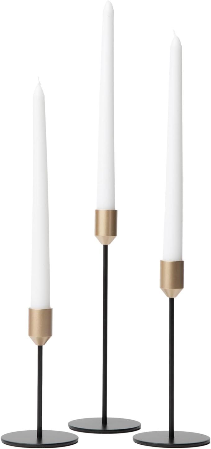 Black Candle Holder Set of 3 - Black Candlestick Holders - Gold Candlestick Holder - Candle Stick... | Amazon (US)