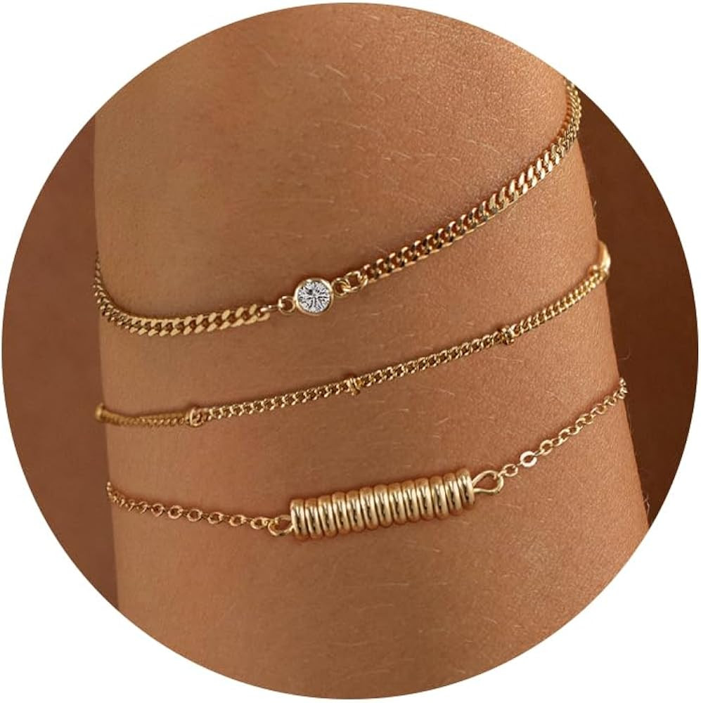 CHESKY Dainty Gold Bracelets for Women, 14k Gold Plated Thin Bracelet Stackable Womens Trendy Pap... | Amazon (US)