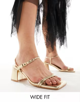 Public Desire Wide Fit Oracle mid heeled sandal in gold | ASOS (Global)