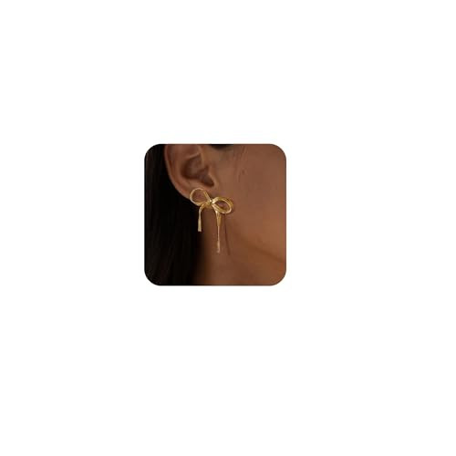 Bow Earrings for Women Trendy, Bow Drop Earrings Dangling 14k Gold Plated Gold Statement Earrings for Women Dainty Bow Stud Earrings Hypoallergenic Cute Wedding Earrings Gold Jewelry Gifts | Amazon (US)