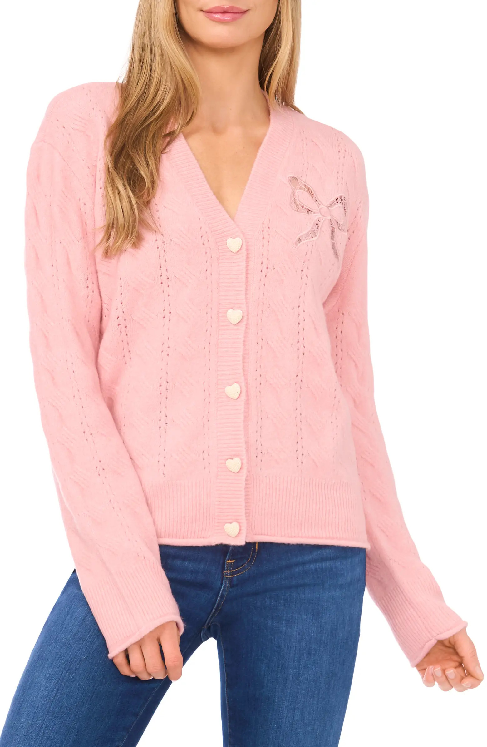 Pointelle Stitch Lace Bow Cardigan | Nordstrom