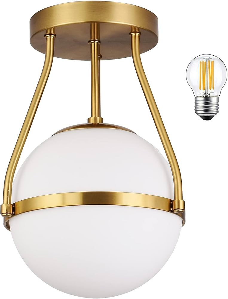 Globe Semi Flush Mount Ceiling Light Mid Century Modern Globe Ceiling Light Fixture with Milk Gla... | Amazon (US)