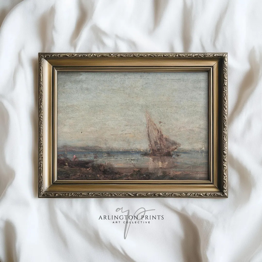 Coastal Sailboat Art Printable – Dark Nautical Seascape Painting, Moody Vintage Maritime Wall A... | Etsy (US)