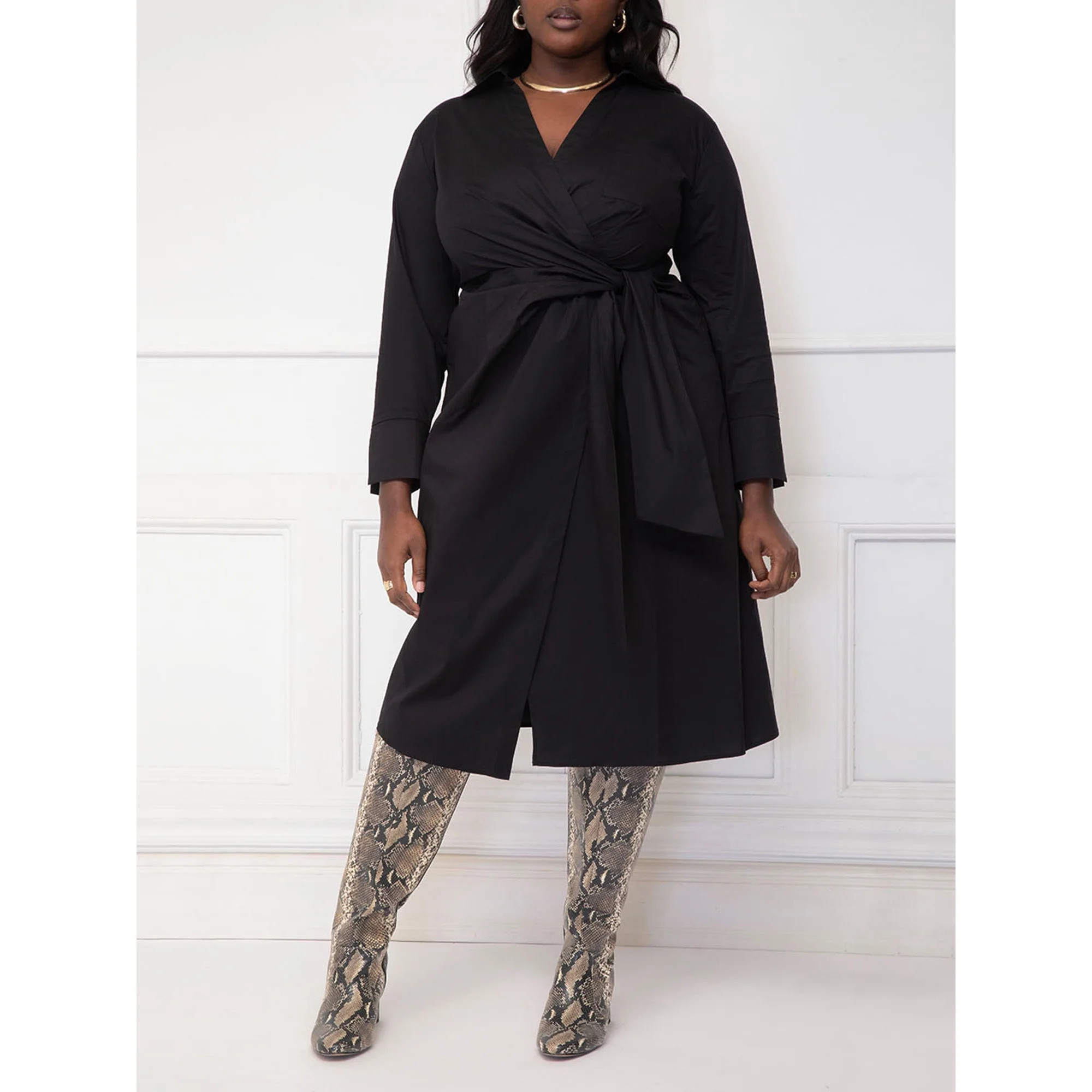 ELOQUII Elements Women's Plus Size Side-Tie Shirt Dress | Walmart (US)