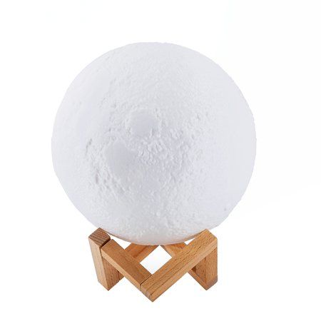 Simulation 3D Moon Night Light, 3 LEDs USB Rechargeable Moonlight Desk Lamp with Wood Base | Walmart (US)