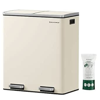 SONGMICS Trash Can, 2 x 8 Gal Garbage Can for Kitchen, with 15 Trash Bags, 2 Compartments, Plasti... | Amazon (US)