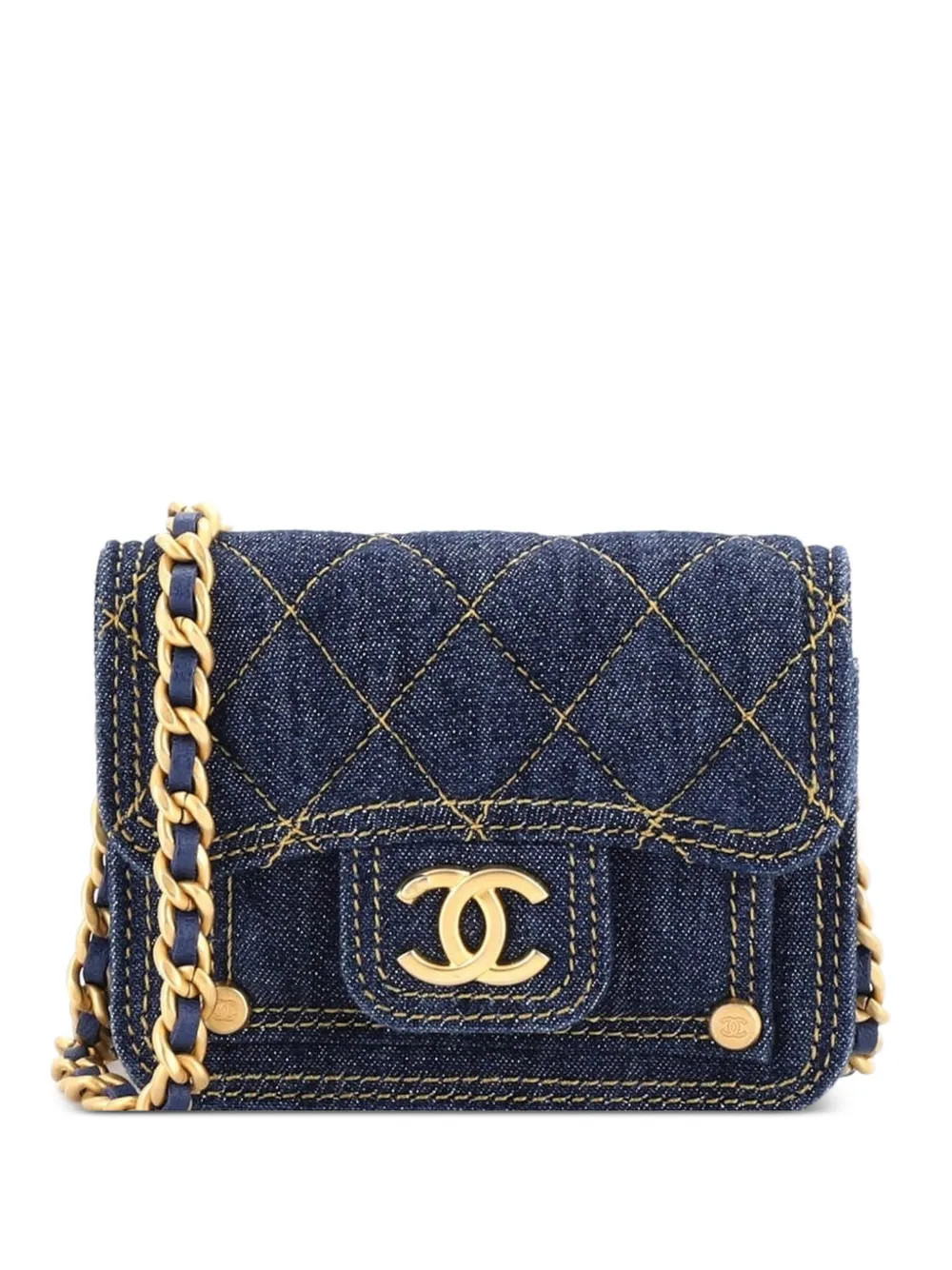 CHANEL Pre-Owned Double You CC Flap with Chain Quilted Denim clutch bag - Blue | Farfetch Global