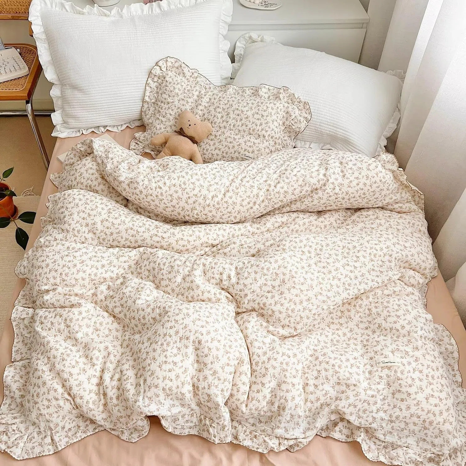 47"x59" Soft Cotton Muslin Duvet Cover, Camellia Print | Wayfair North America