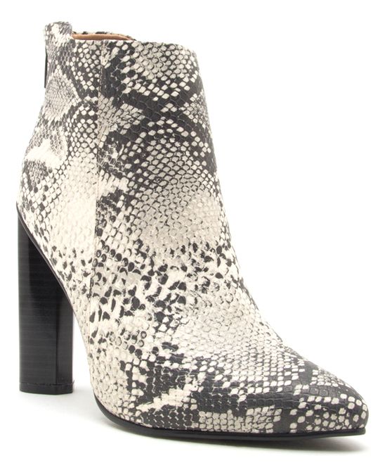 Qupid Women's Casual boots STONE/BLACK - Stone & Black Snakeskin-Embossed Parma Bootie - Women | Zulily