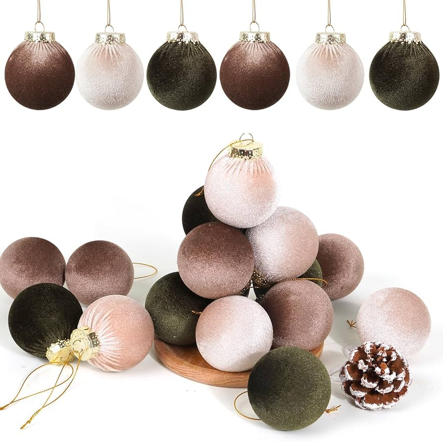 Christmas Tree Ornaments 16 Pcs Velvet Christmas Balls Bulk Flocked Christmas Tree Ball Ornaments... | Amazon (US)