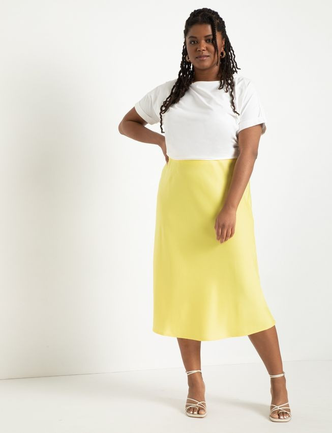 Satin Midi Skirt - Yellow Cream | Eloquii