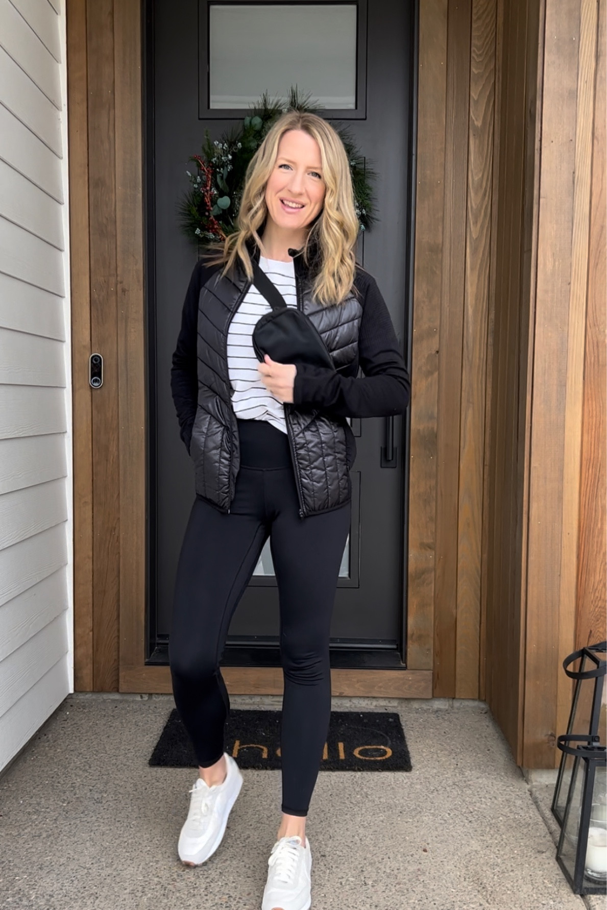Athleisure staples, striped tee, belt bag, Nike shoes and a mixed media jacket! #competition

#LTKstyletip #LTKFind #LTKunder100