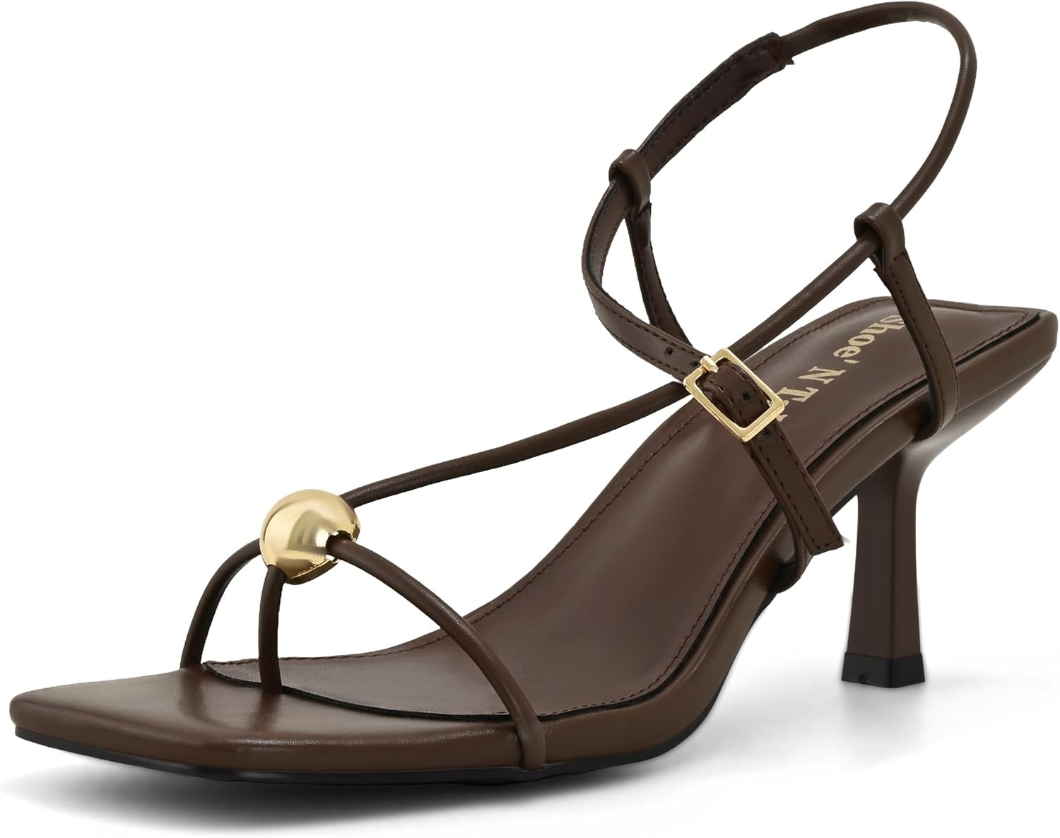 Shoe'N Tale Women's Kitten Heeled Sandals Flip Flop Square Open Toe Strappy Ankle Strap Dress Party Shoes | Amazon (US)
