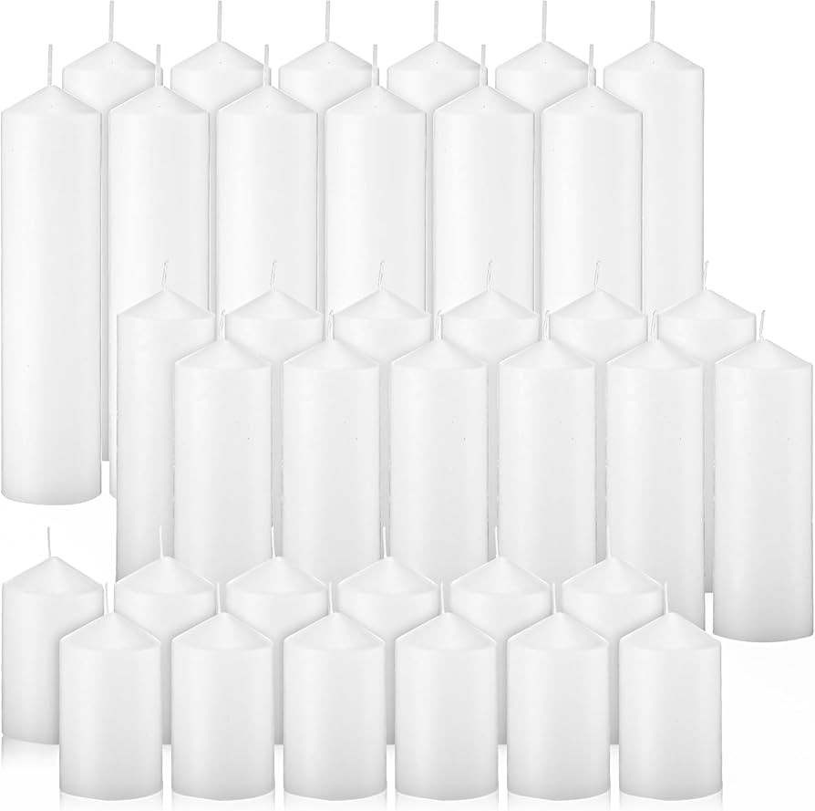 MTLEE 36 Pcs Pillar Candles Bulk Set of 3 Long Burning Wax Pillar Candles 2 in x 3, 6, 8 Inch Dri... | Amazon (US)