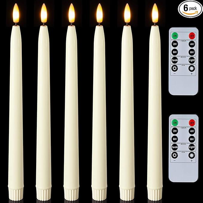 Homemory 11 inches Waxy Flameless Taper Candles with Remote Timer Dimmer, 6 Pcs Battery Operated ... | Amazon (US)