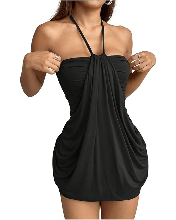 SOLY HUX Women's Halter Bodycon Mini Dress Sleeveless Vacation Party Dresses Clubwear Date Outfit... | Amazon (US)