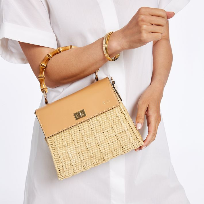 Wicker & Leather Crossbody Bag With Bamboo Handles | Mark and Graham