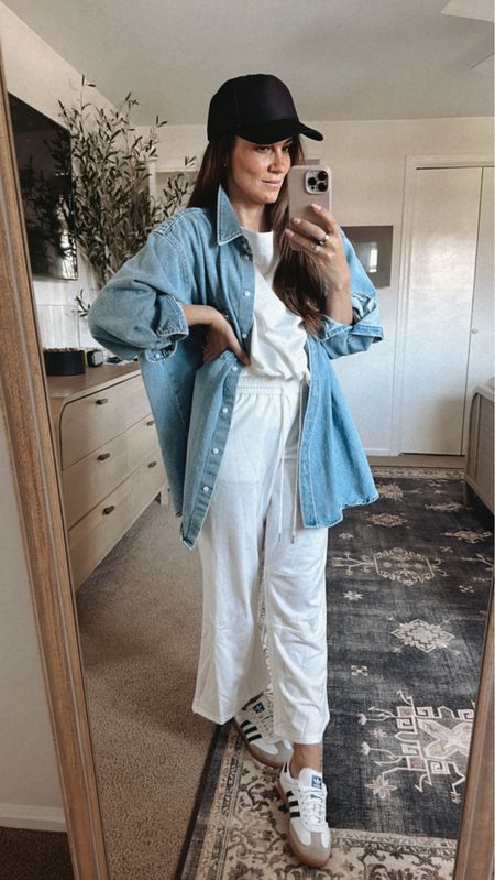 Airplane travel outfit. Amazon two piece outfit coupon code: 20KLONRD. Paired with sambas, oversized denim shirt, and trucker hat. #founditonamazon

#LTKsalealert #LTKshoecrush #LTKtravel