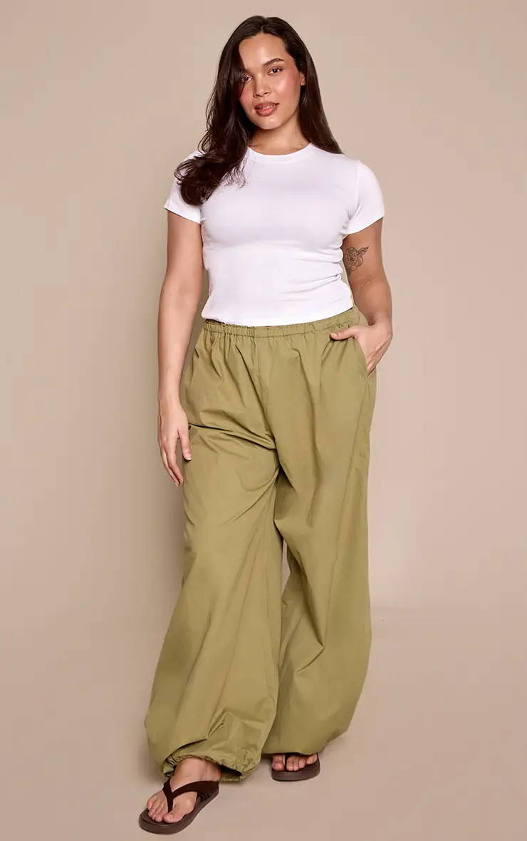 Khaki Balloon Style Cargo Trousers | PrettyLittleThing USA | PrettyLittleThing US