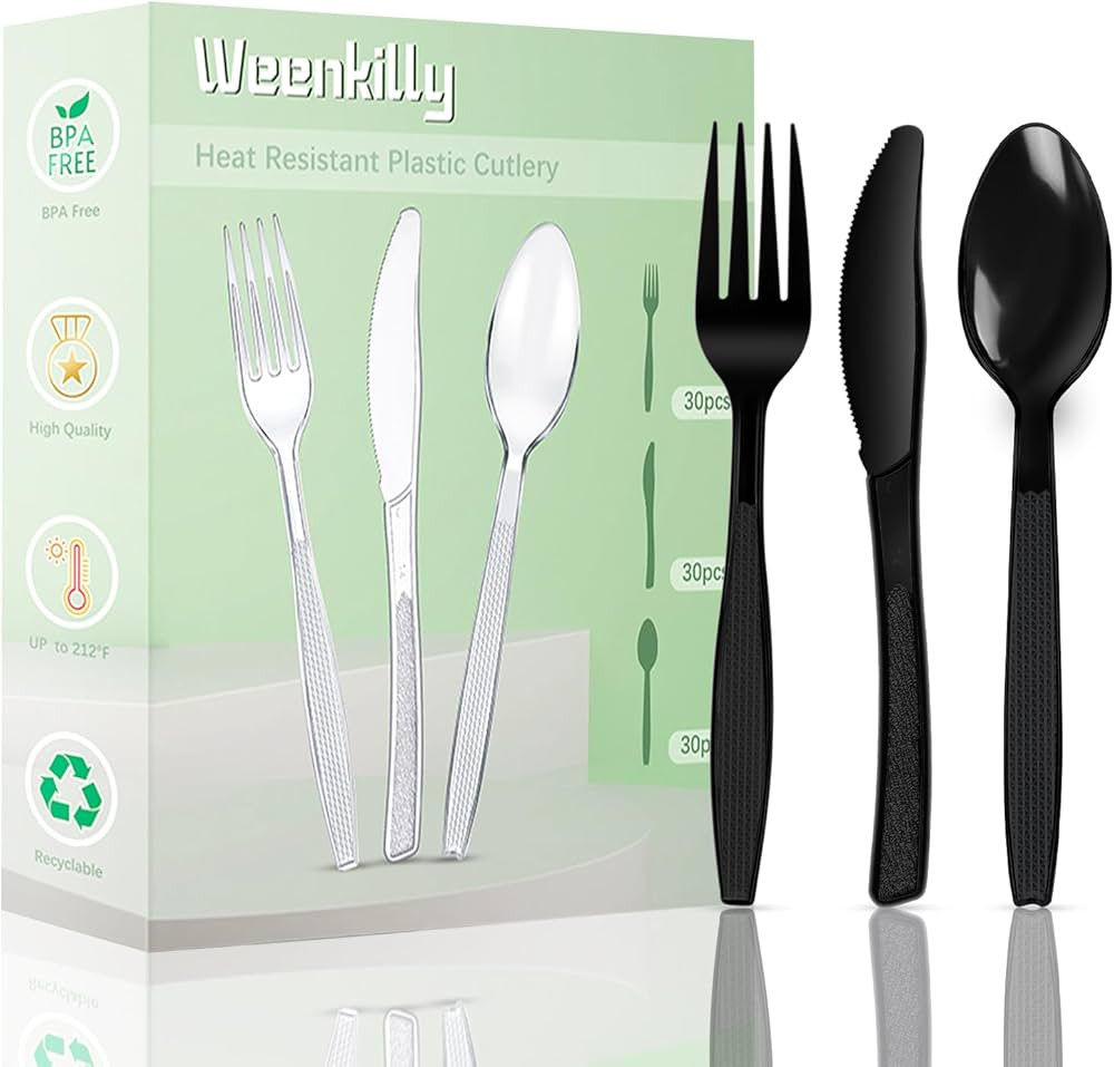 Weenkilly 90 Pack Plastic Cutlery Set - Disposable Plastic Utensils- Plastic Silverware Sets for ... | Amazon (US)