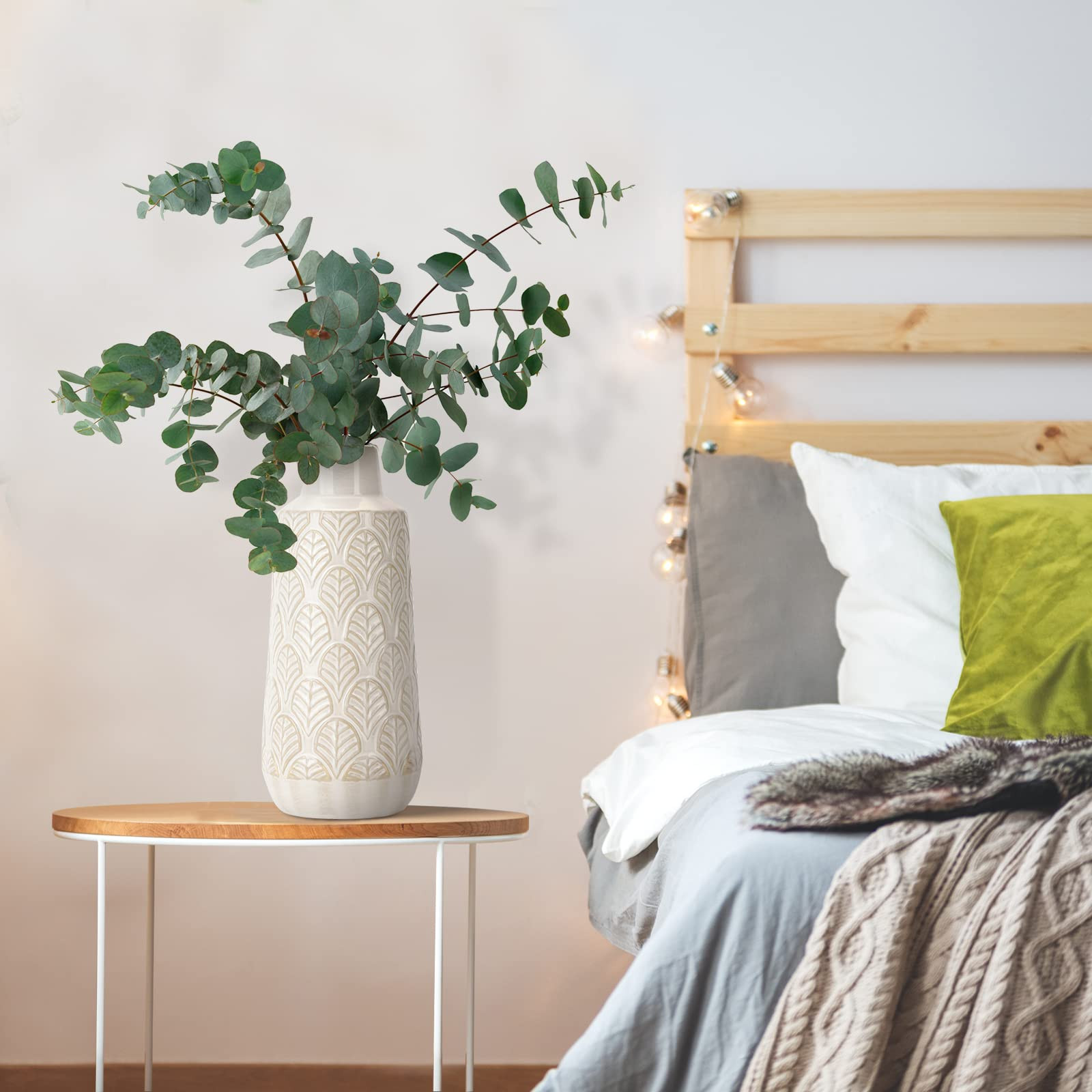 10 Inch White Ceramic Vase, Cute Flower Vase for Pampas Grass, Home, Living Room, Dining Table, F... | Amazon (US)