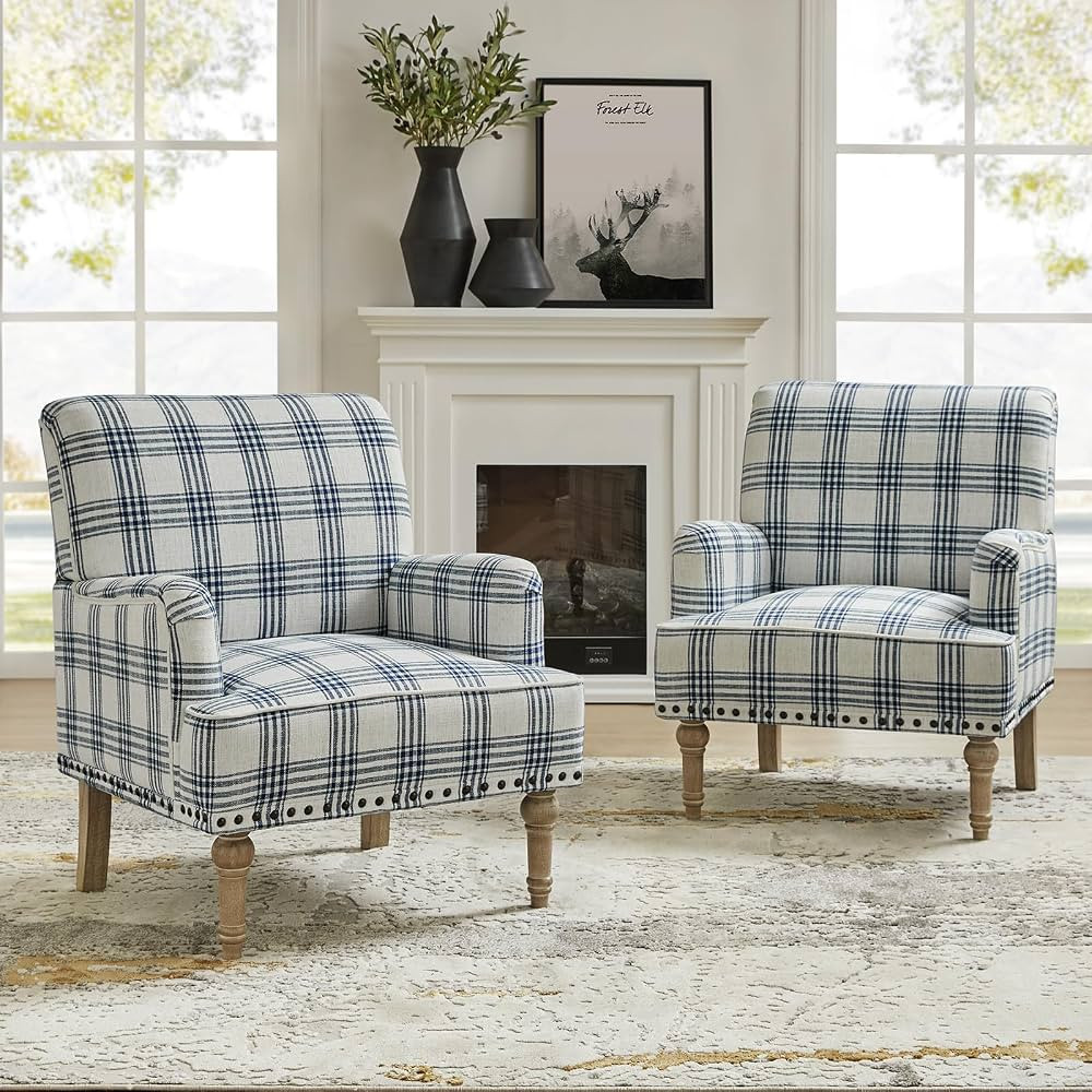 HULALA HOME Modern Accent Chair Set of 2 with Arms and Wooden Legs, Comfy Upholstered Armchair Si... | Amazon (US)