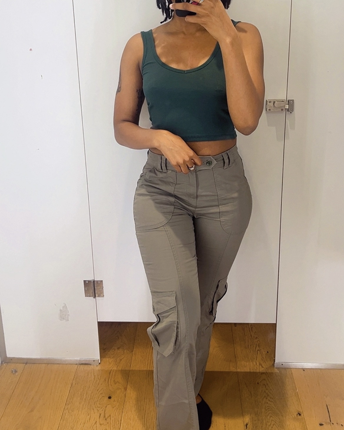 Wearing a size small in the shirt. Has a nice stretch to it and very comfortable and not thin fabric. It’s breathable but not sheer. 

I couldn’t get the size 4 pants on past my thighs lol the size 6 was perfect and snug. You could even size up if you want a loose fit. 

The pants have little to no stretch 

#LTKFindsUnder100 #LTKSaleAlert #LTKStyleTip